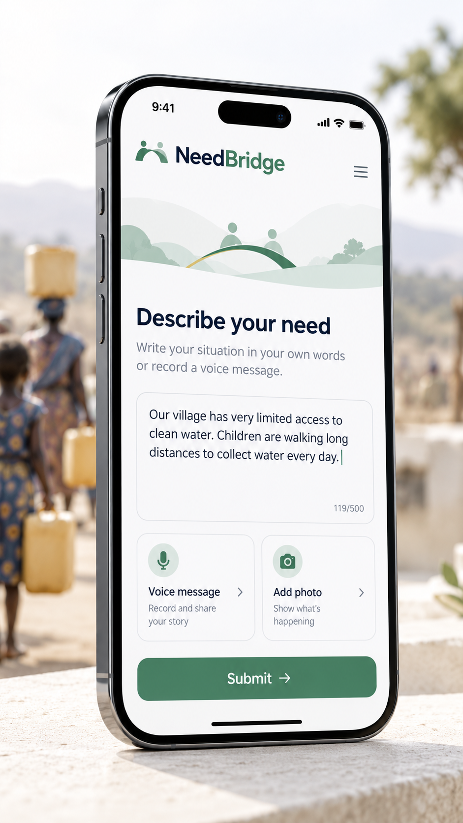 NeedBridge mobile app — describe your need